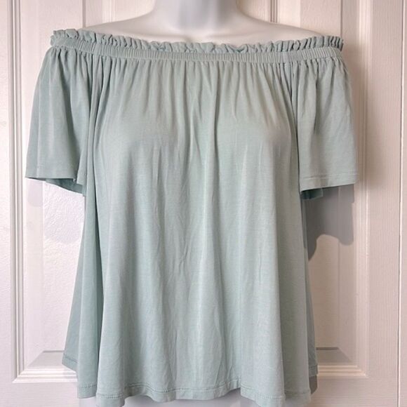 Wilfred Sartre Off‎ Shoulder Green Short Sleeve Top Size S - Picture 1 of 11